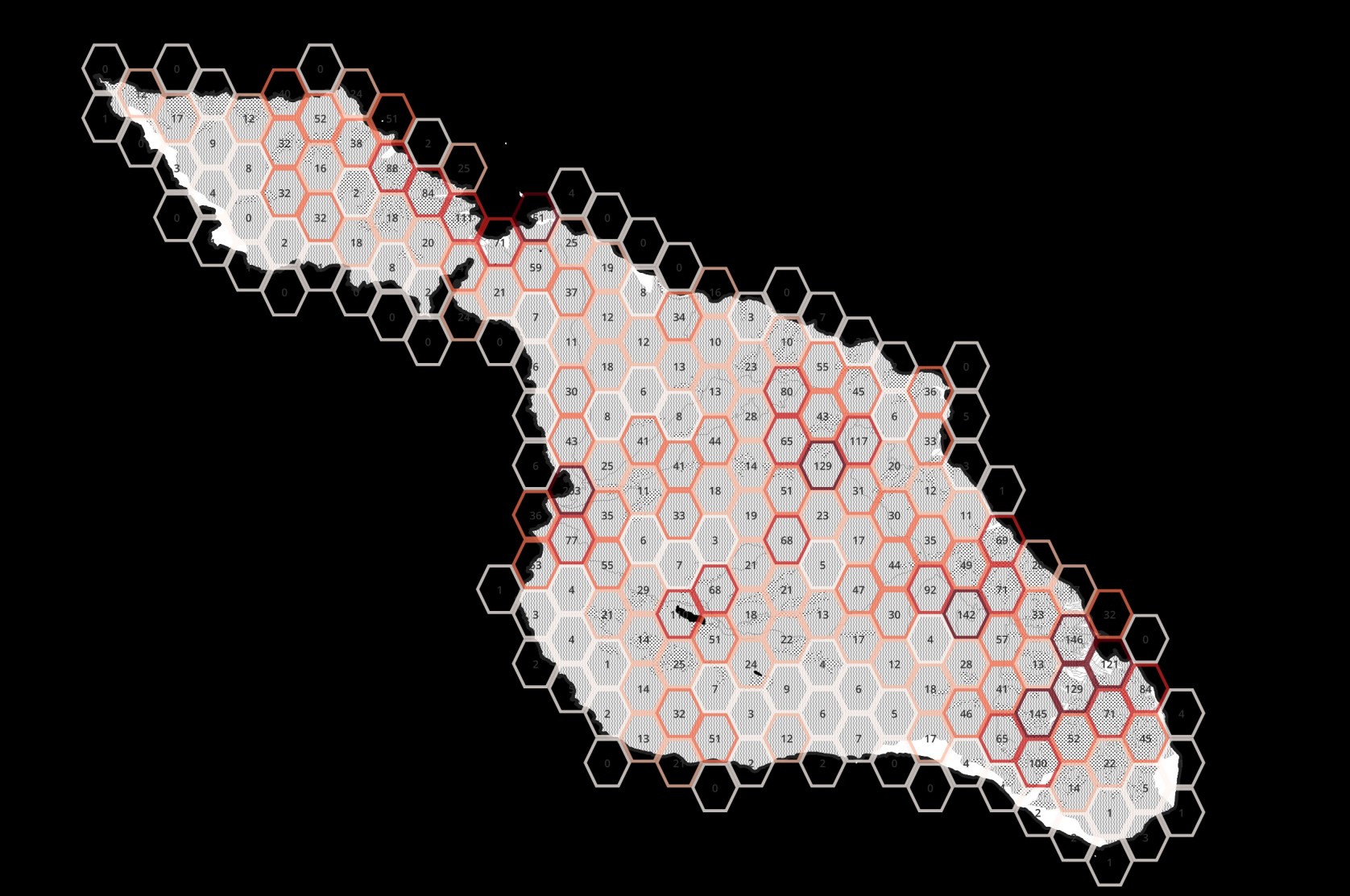 An image from a map showing Plant species per hex grid on Catalina island