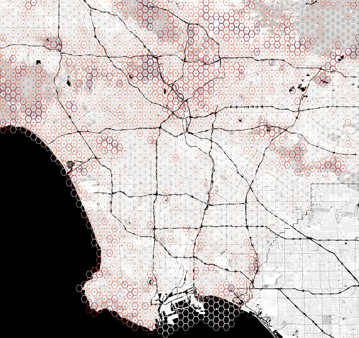 An image from a map showing Plant species per hex grid on Catalina island
